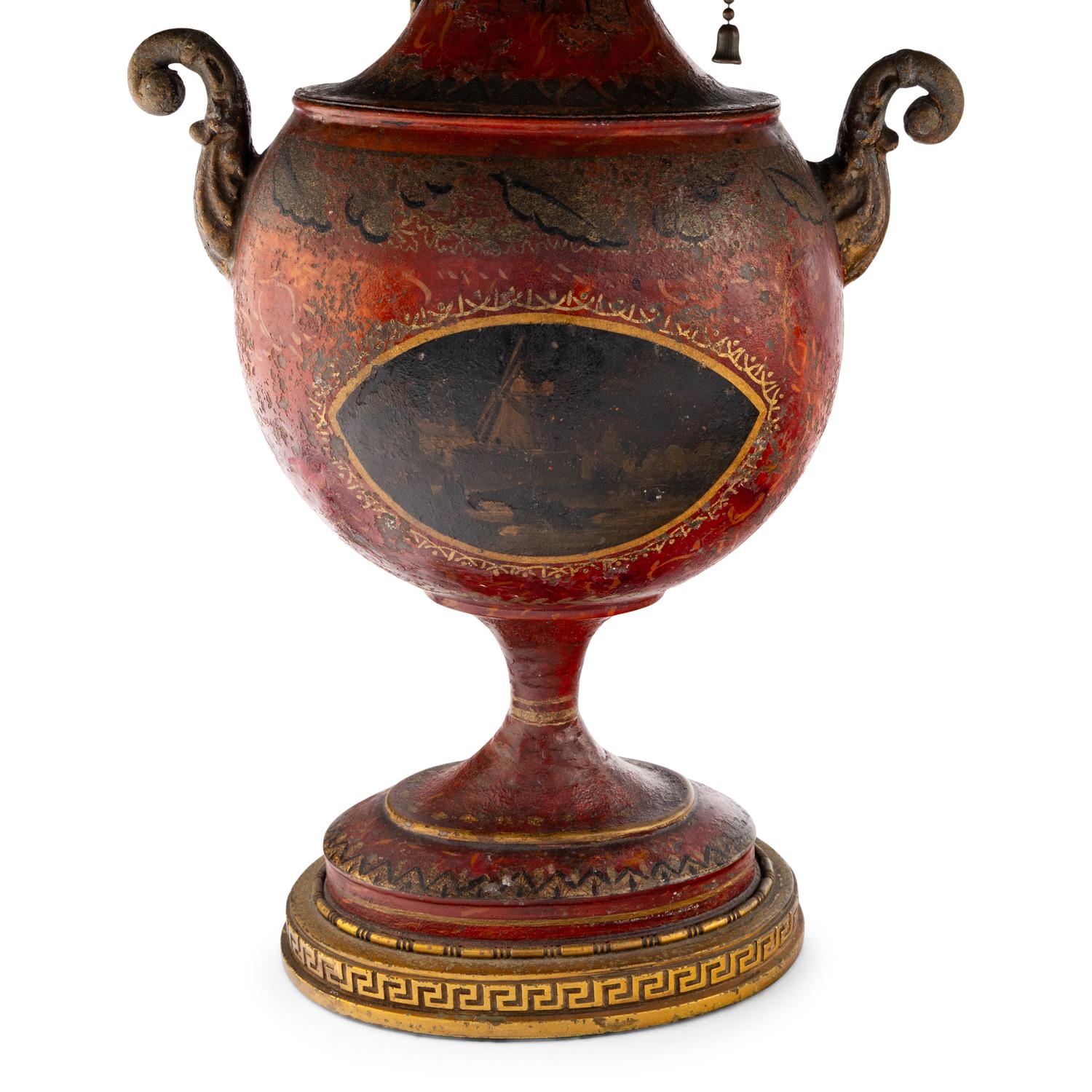 A Pair of Regency Painted Tôle Urns Mounted as Lamps