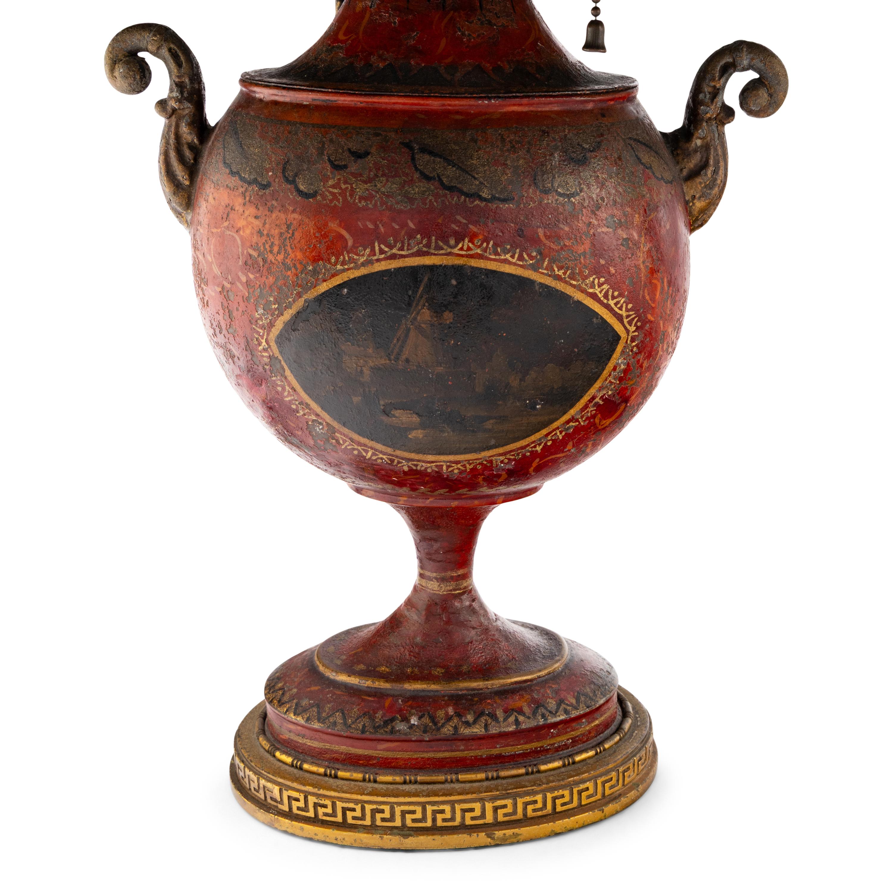 A Pair of Regency Painted Tôle Urns Mounted as Lamps