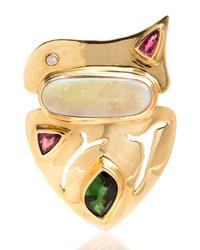 A 14 Karat Yellow Gold, Opal, Tourmaline and Diamond Brooch, 19.50 dwts.