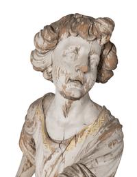 A Set of Three Carved, Painted and Parcel Gilt Wood Figures
