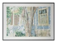 Blue House with Chestnut Tree