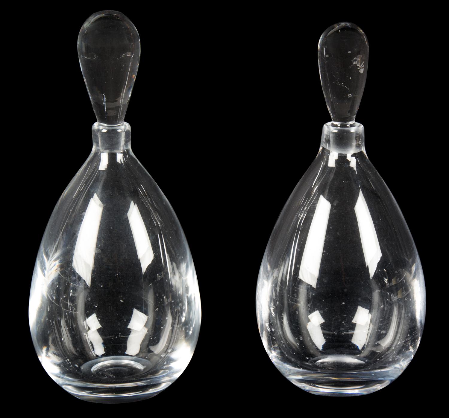 A Pair of Kosta Crystal Teardrop-Form Decanters Height 8 1/4 inches. — 20TH CENTURY