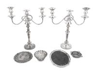 A Pair of English Three-Light Silver-Plate Candelabra