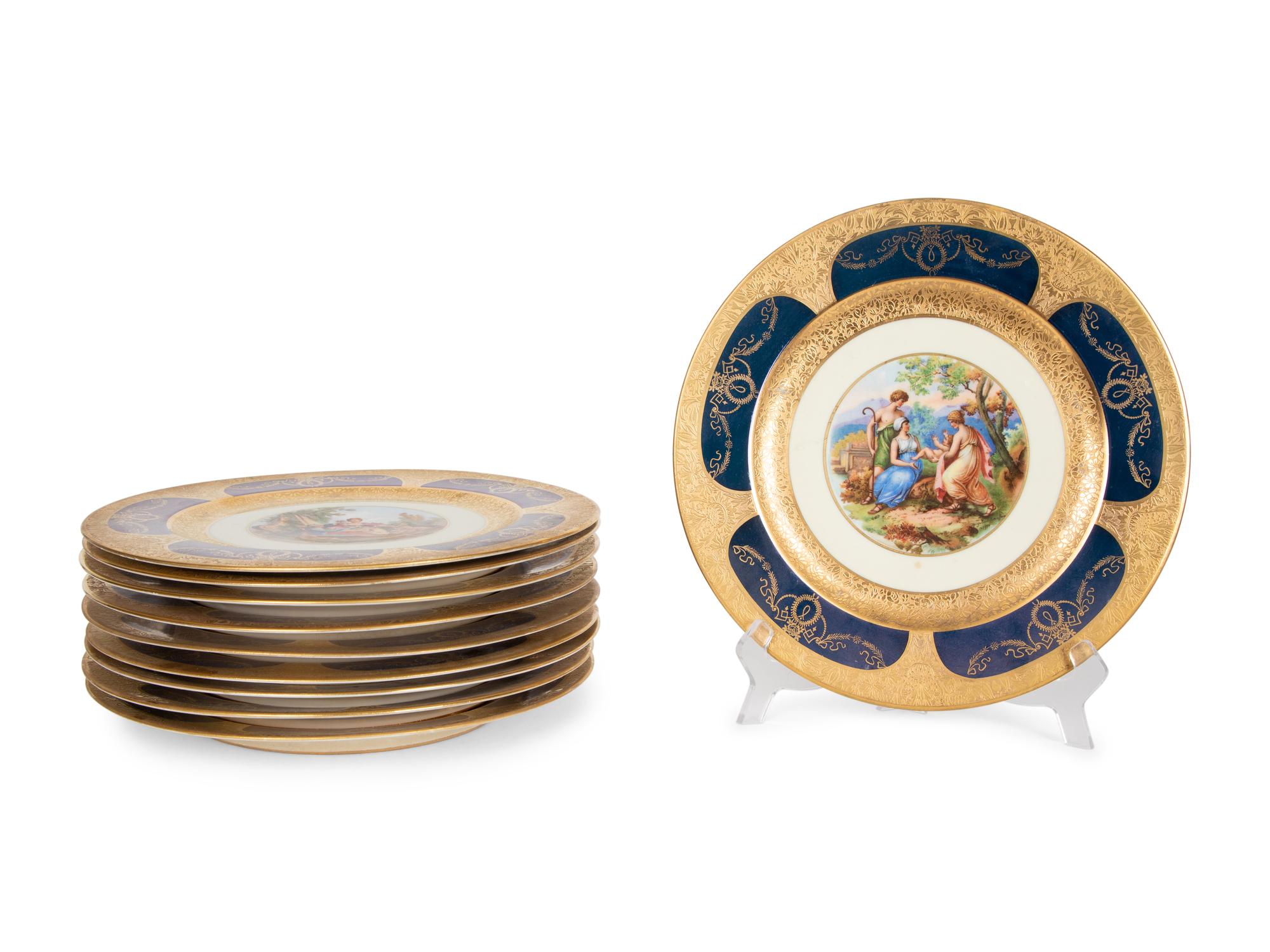 A Set of Ten Limoges Porcelain Polychrome and Gilt-Encrusted Cabinet Plates — Late 19th Century
