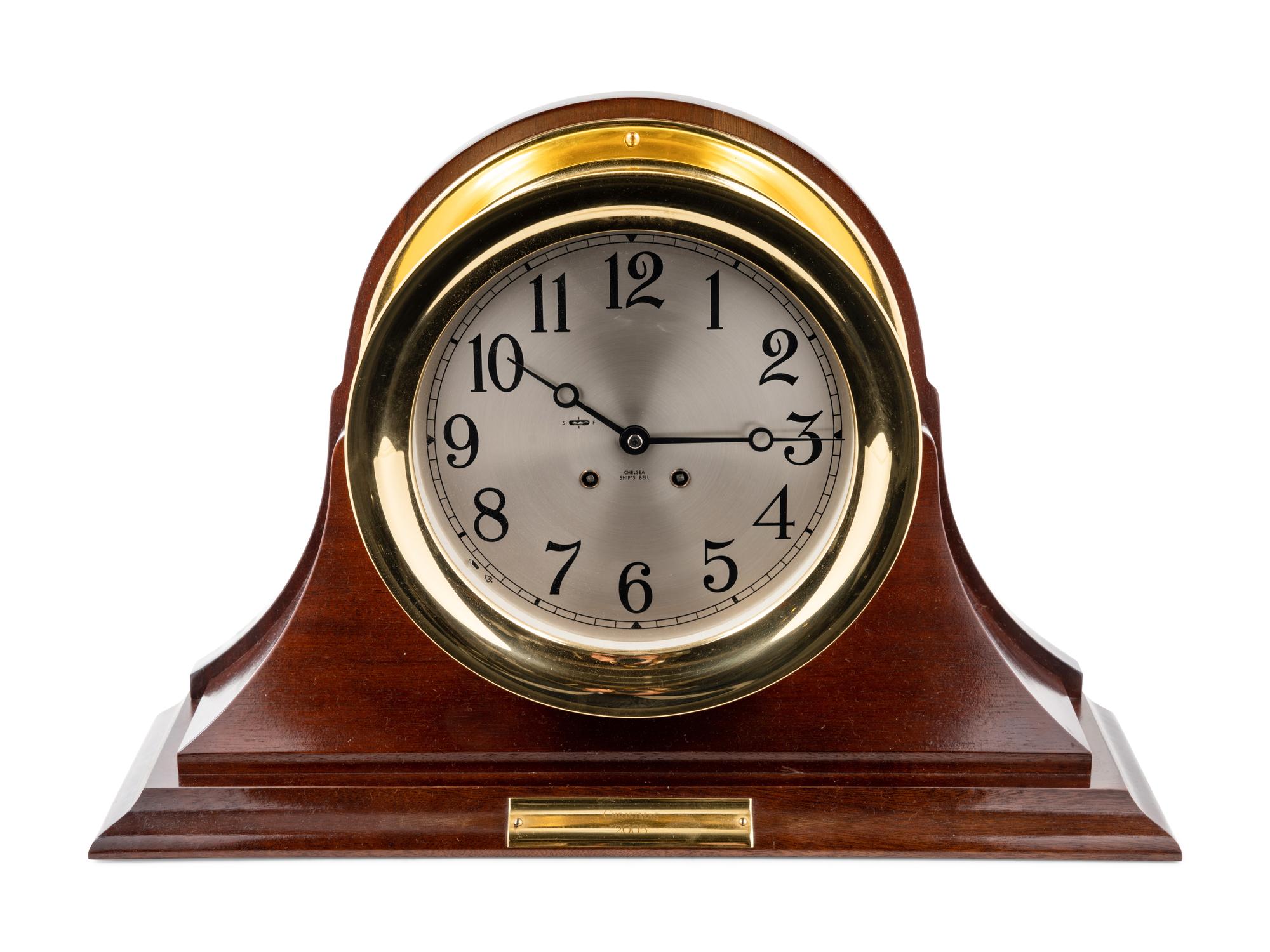 A Chelsea Mahogany and Brass Ship's Bell Clock