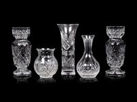 Five Waterford Cut Glass Vases