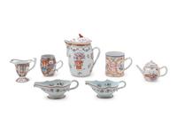 Seven Chinese Export Famille Rose Porcelain Handled Vessels