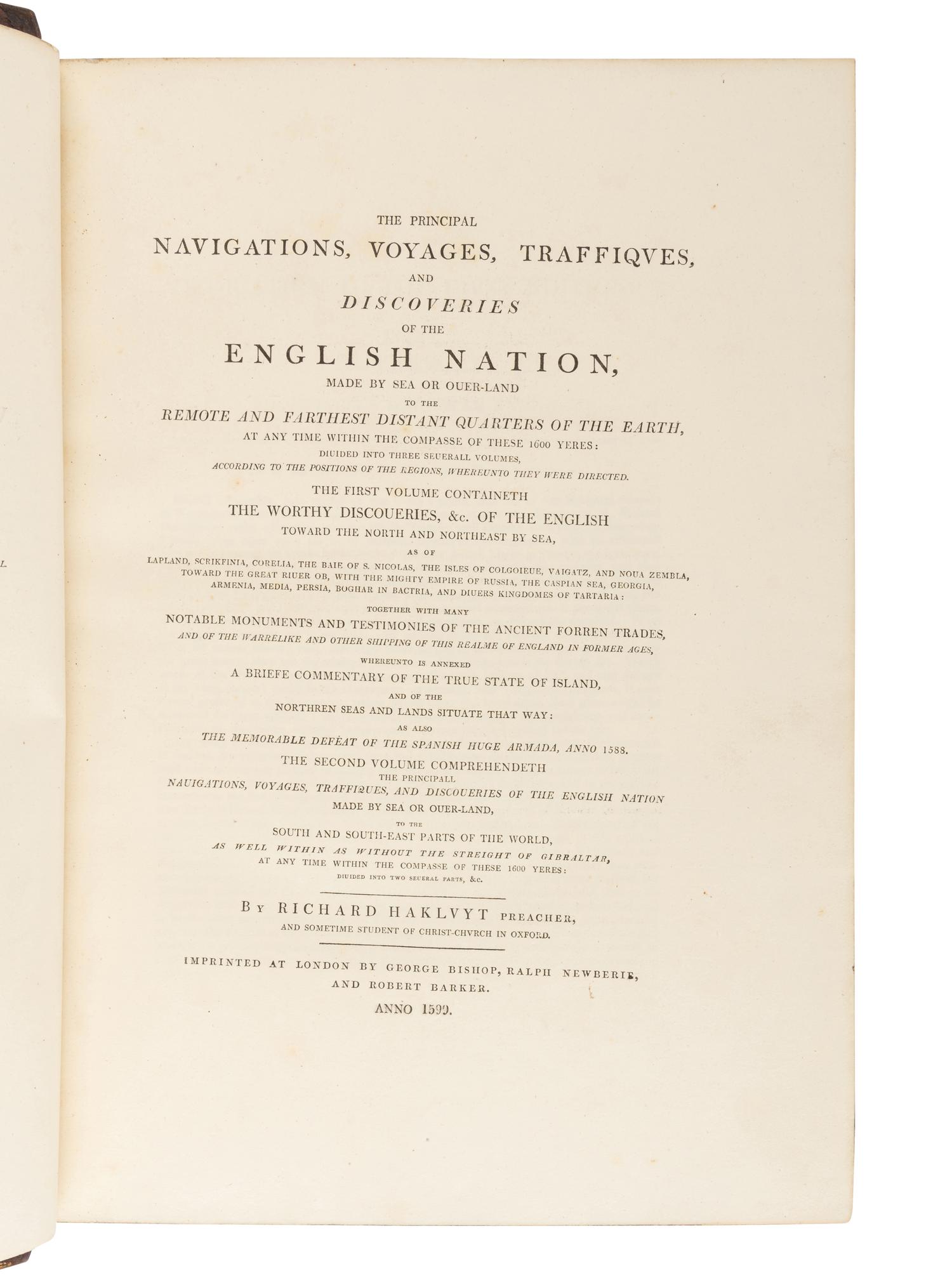 HAKLUYT, Richard (1553-1616). Hakluyt's Collection of the Early Voyages, Travels and Discoveries of the English Nation. A new edition, with additions . London: G.Woodfall for R.H.Evans [and others], 1809-1812.