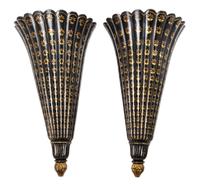 A Pair of Black and Polychrome Painted Wall Pockets Height 24 inches.