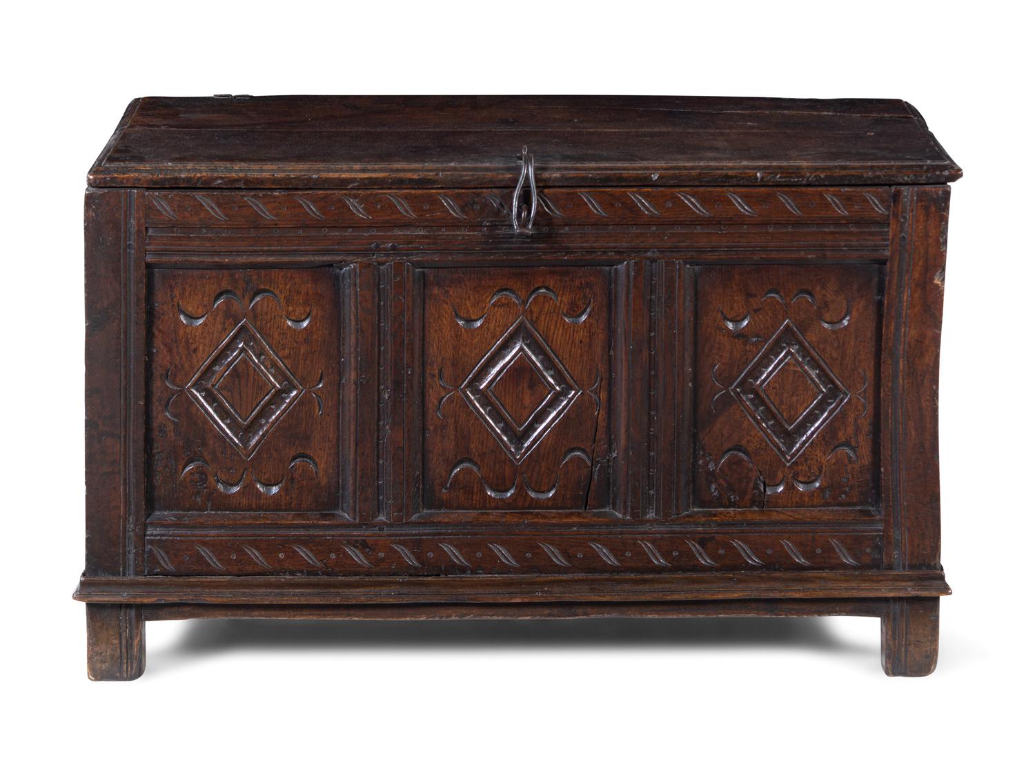 A Charles II Carved Oak Blanket Chest