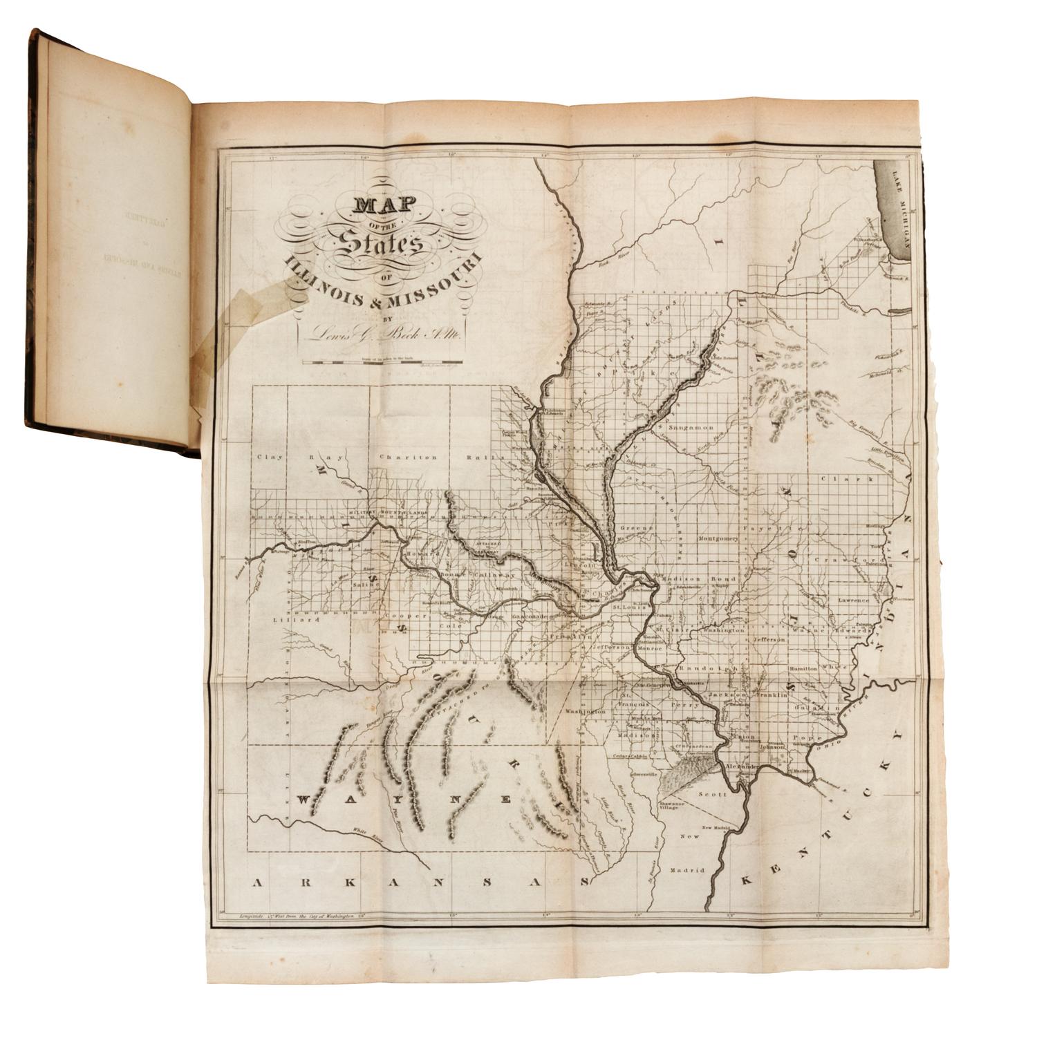 BECK, Lewis Caleb (1798-1853). A Gazetteer of the states of Illinois and Missouri. Albany: C. R. and G. Webster, 1823.