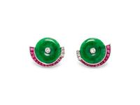 JADE, DIAMOND AND RUBY EARRINGS