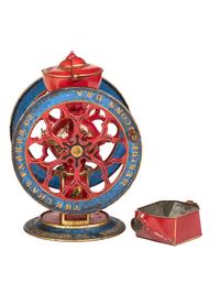 A Charles Parker No. 700 Painted and Parcel Gilt Double-Wheeled Cast Iron Coffee Mill
