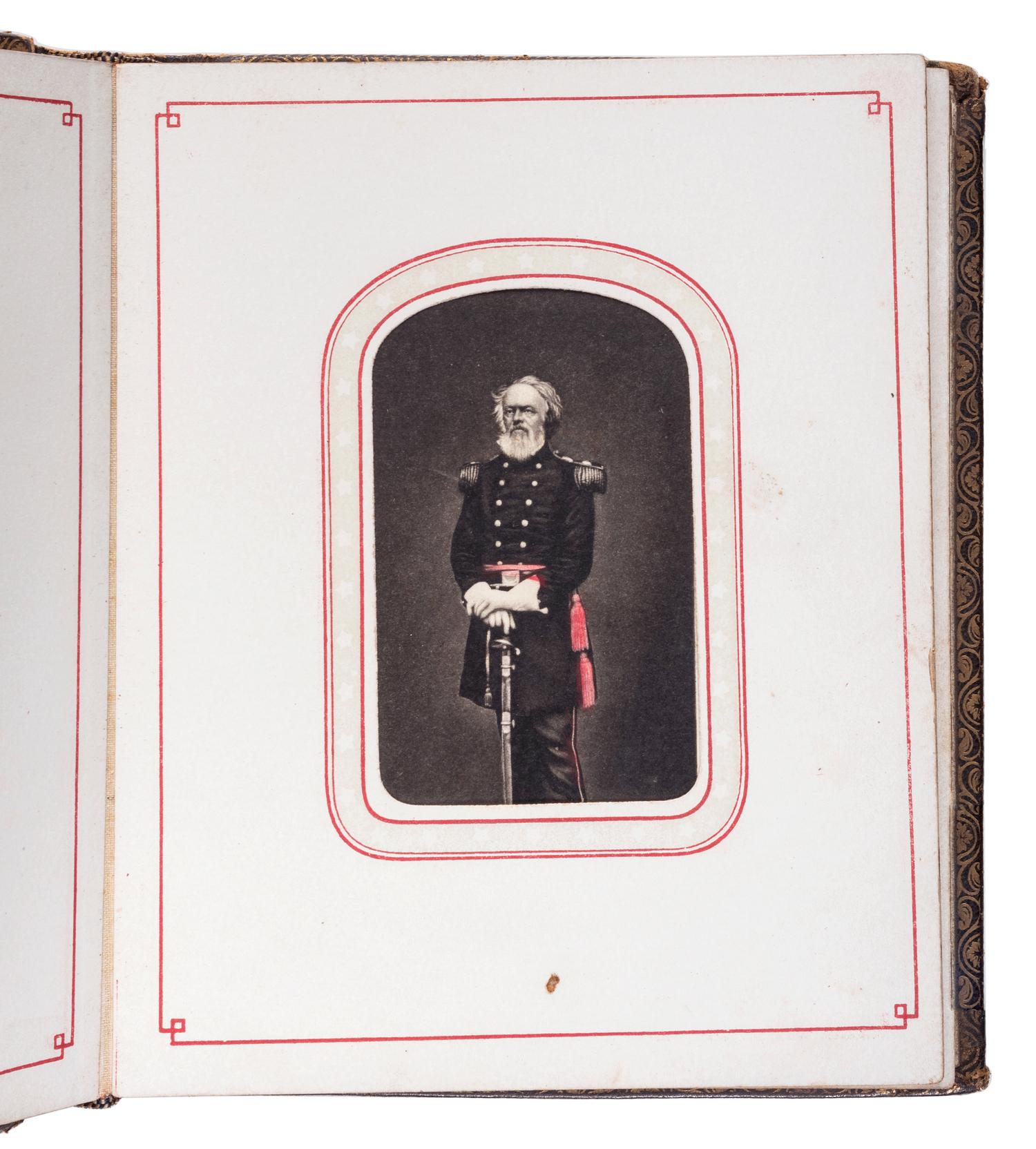 Patriotic album containing 24 engraved CDVs of Union generals. New York: Leavitt & Allen, 1862.