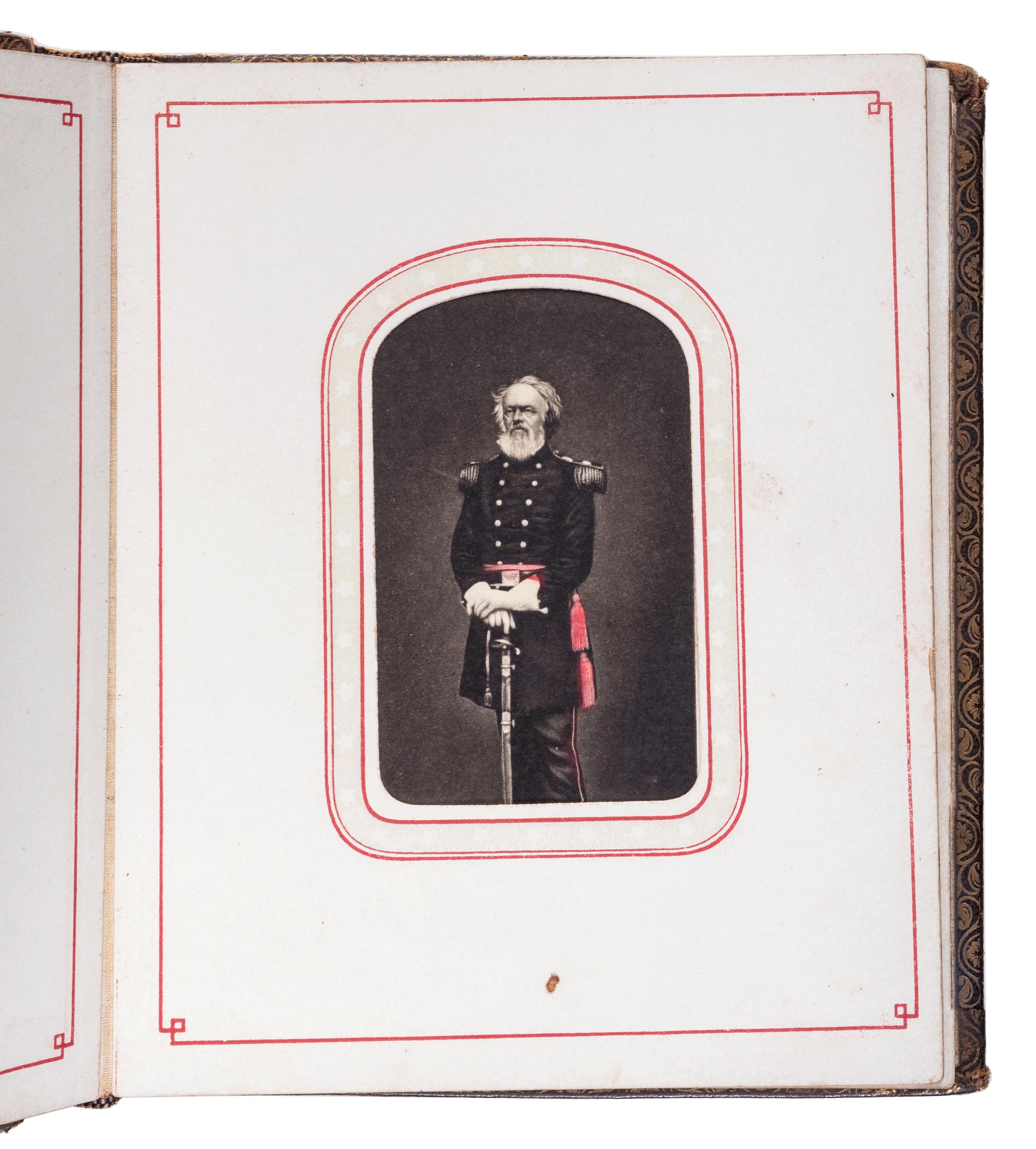 Patriotic album containing 24 engraved CDVs of Union generals. New York: Leavitt & Allen, 1862.