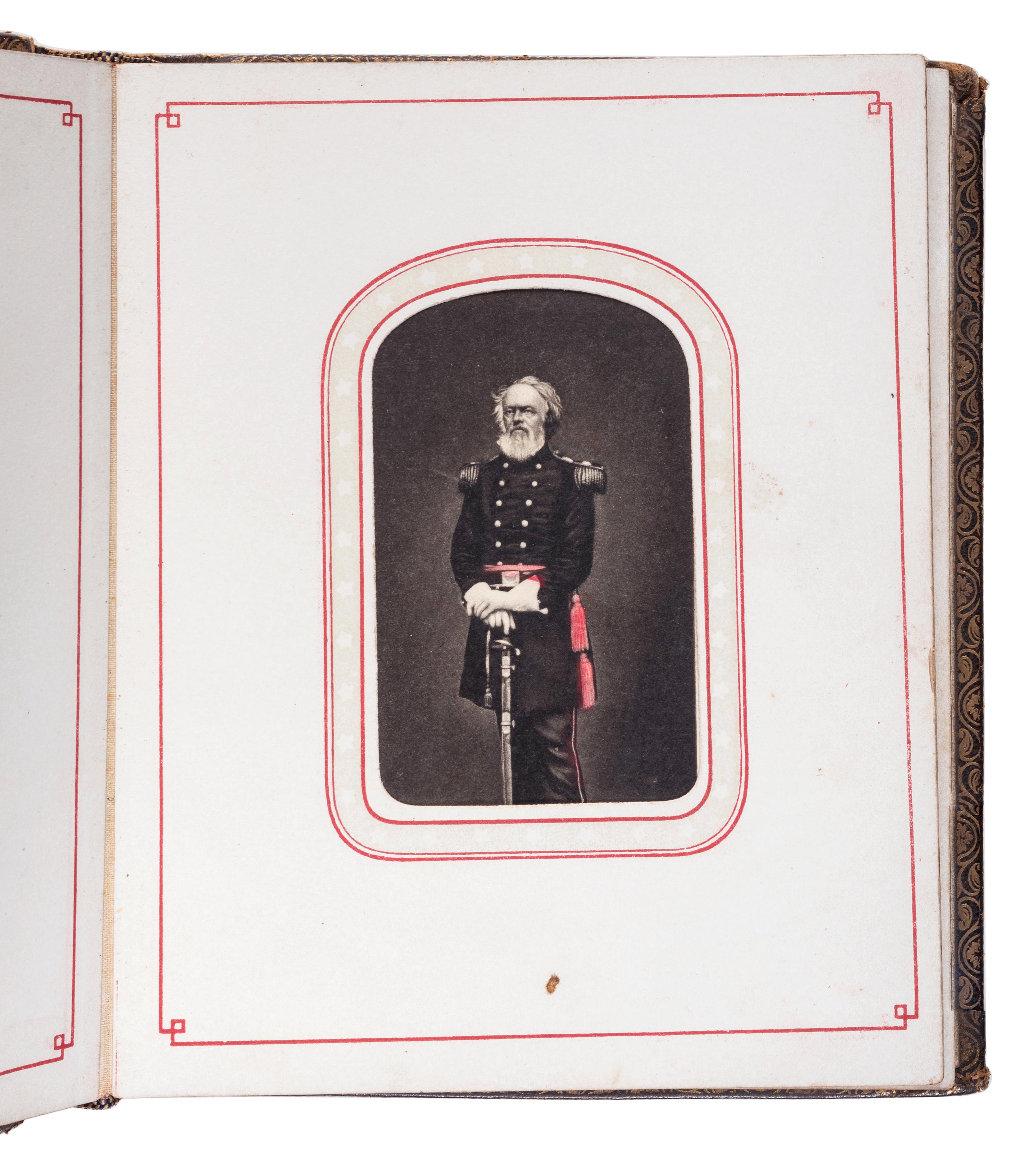 Patriotic album containing 24 engraved CDVs of Union generals. New York: Leavitt & Allen, 1862.
