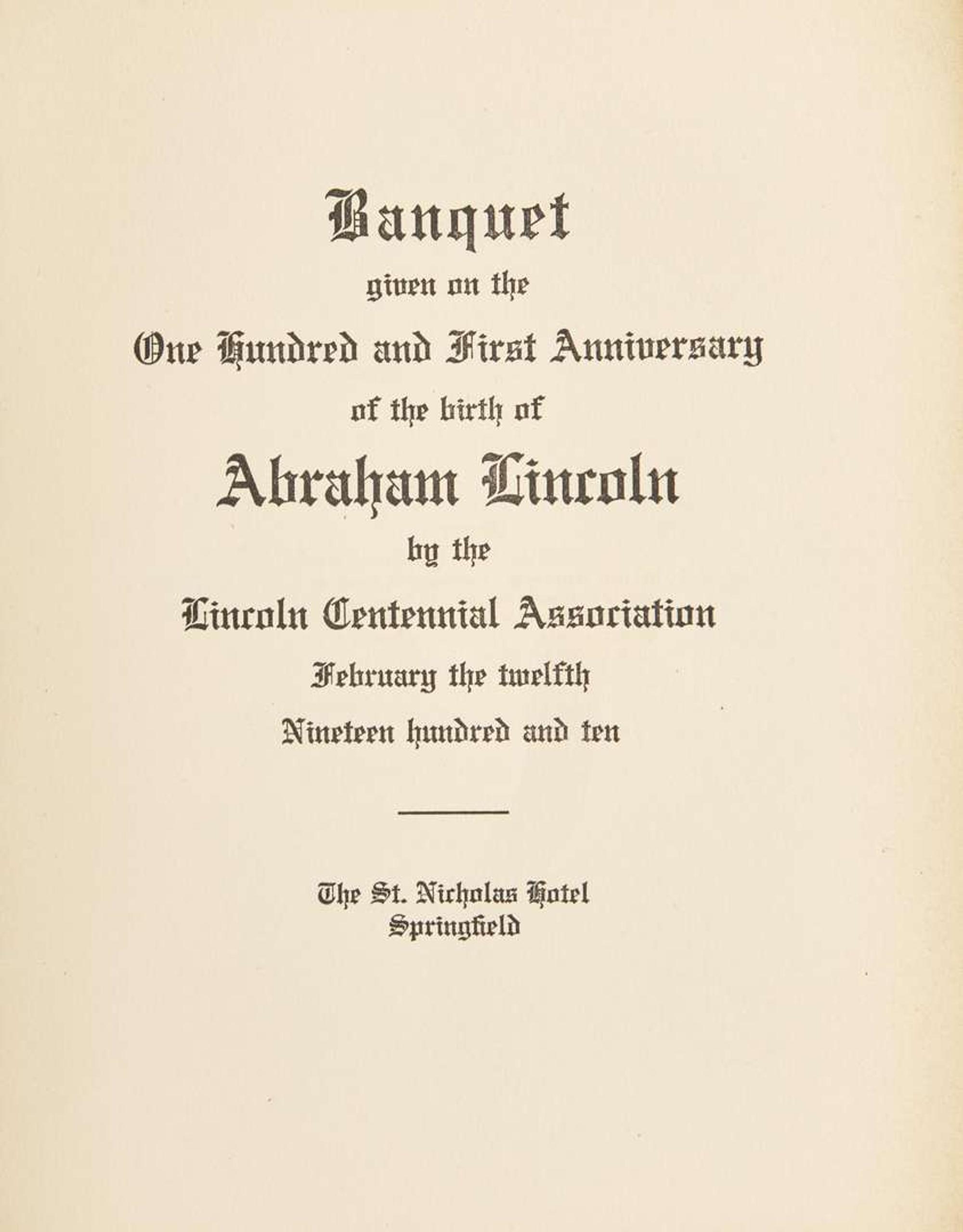 [Presidential] [Lincoln, Abraham] Washington, Booker T., et al.: Signed Lincoln Centennial Association Banquet Program