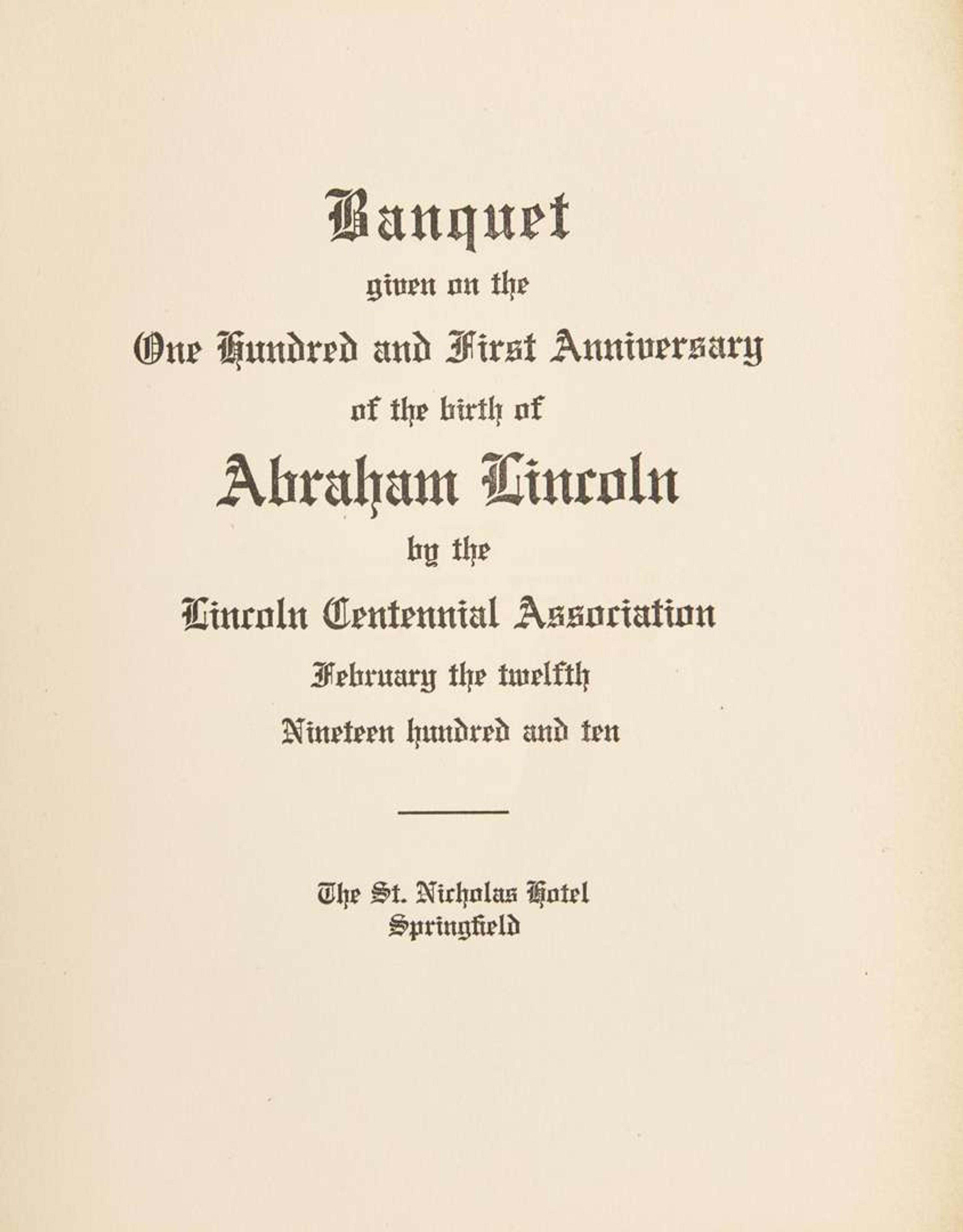 [Presidential] [Lincoln, Abraham] Washington, Booker T., et al.: Signed Lincoln Centennial Association Banquet Program
