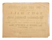 [ENSLAVEMENT & ABOLITION]. You are all invited...To hear an Address in [ sic ] behalf of the cause of Free Soil, Free Labor, and Free Men! By John L. Swift, Esq. Boston: Commonwealth Press, 1852.