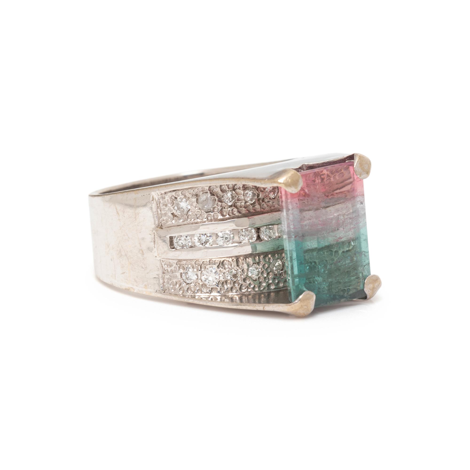 WATERMELON TOURMALINE AND DIAMOND RING