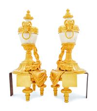 A Pair of French Gilt Bronze and Marble Chenets