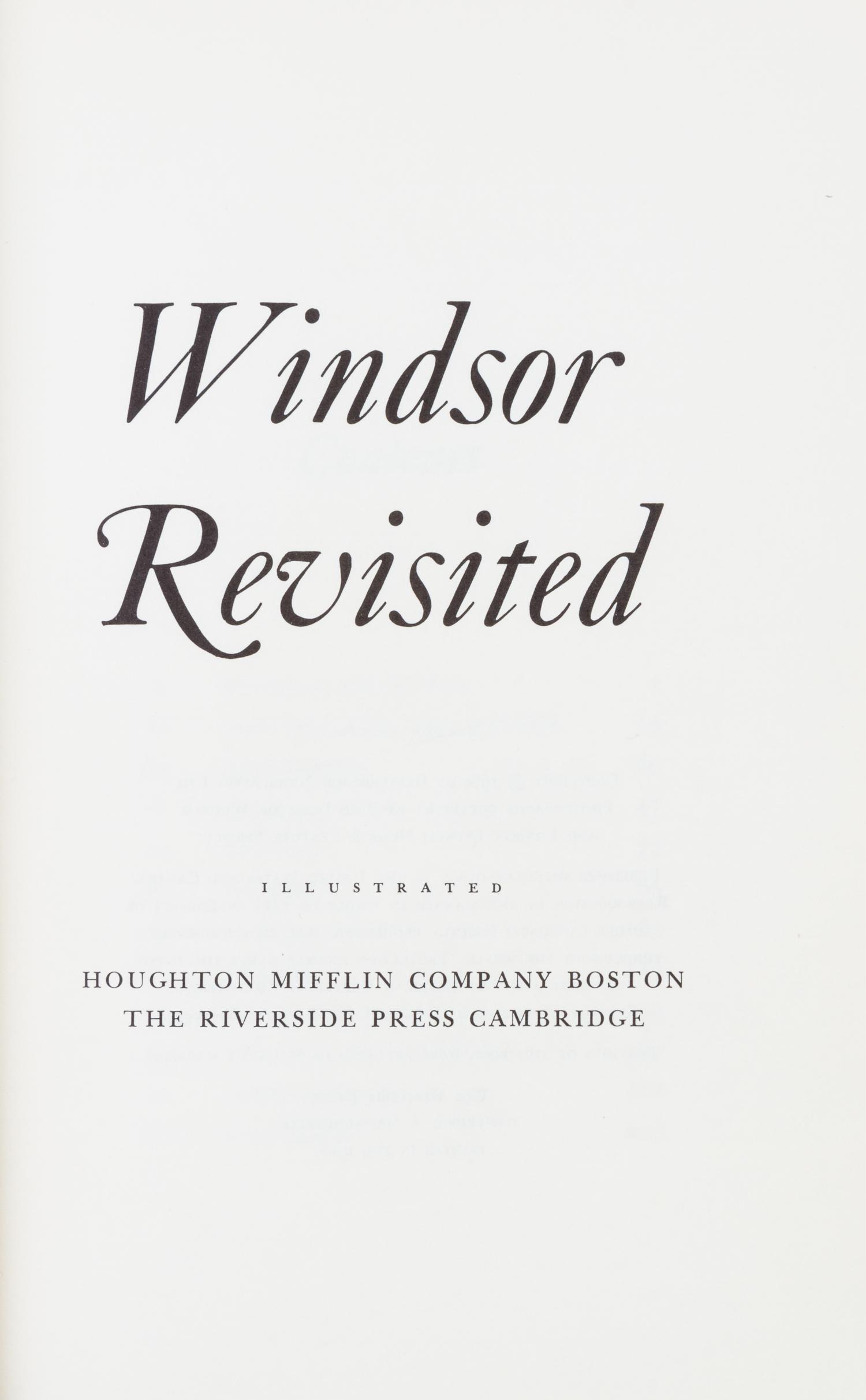 PRINCE EDWARD, DUKE OF WINDSOR. Windsor Revisited. Boston and Cambridge, (1960). Inscribed.