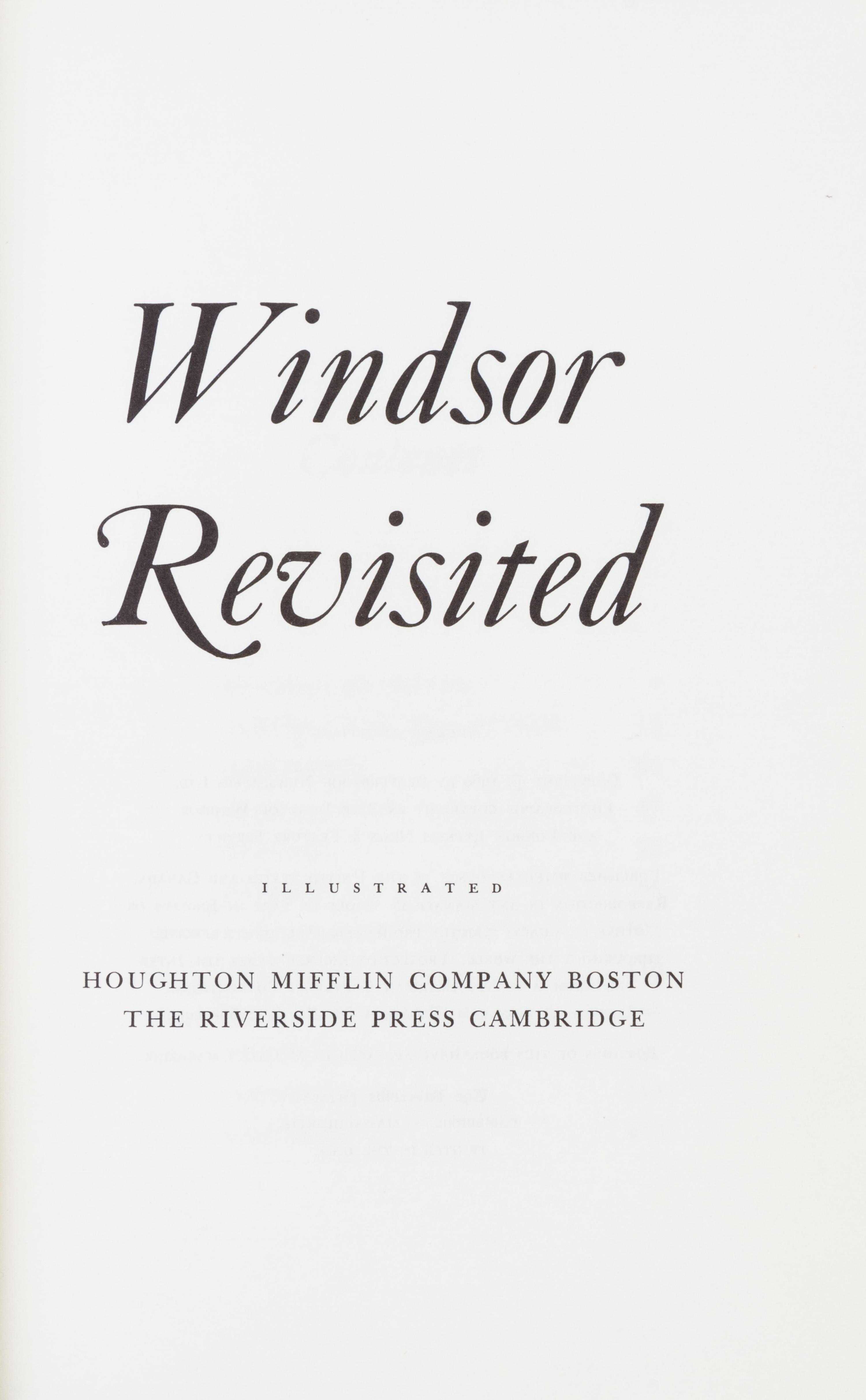 PRINCE EDWARD, DUKE OF WINDSOR. Windsor Revisited. Boston and Cambridge, (1960). Inscribed.
