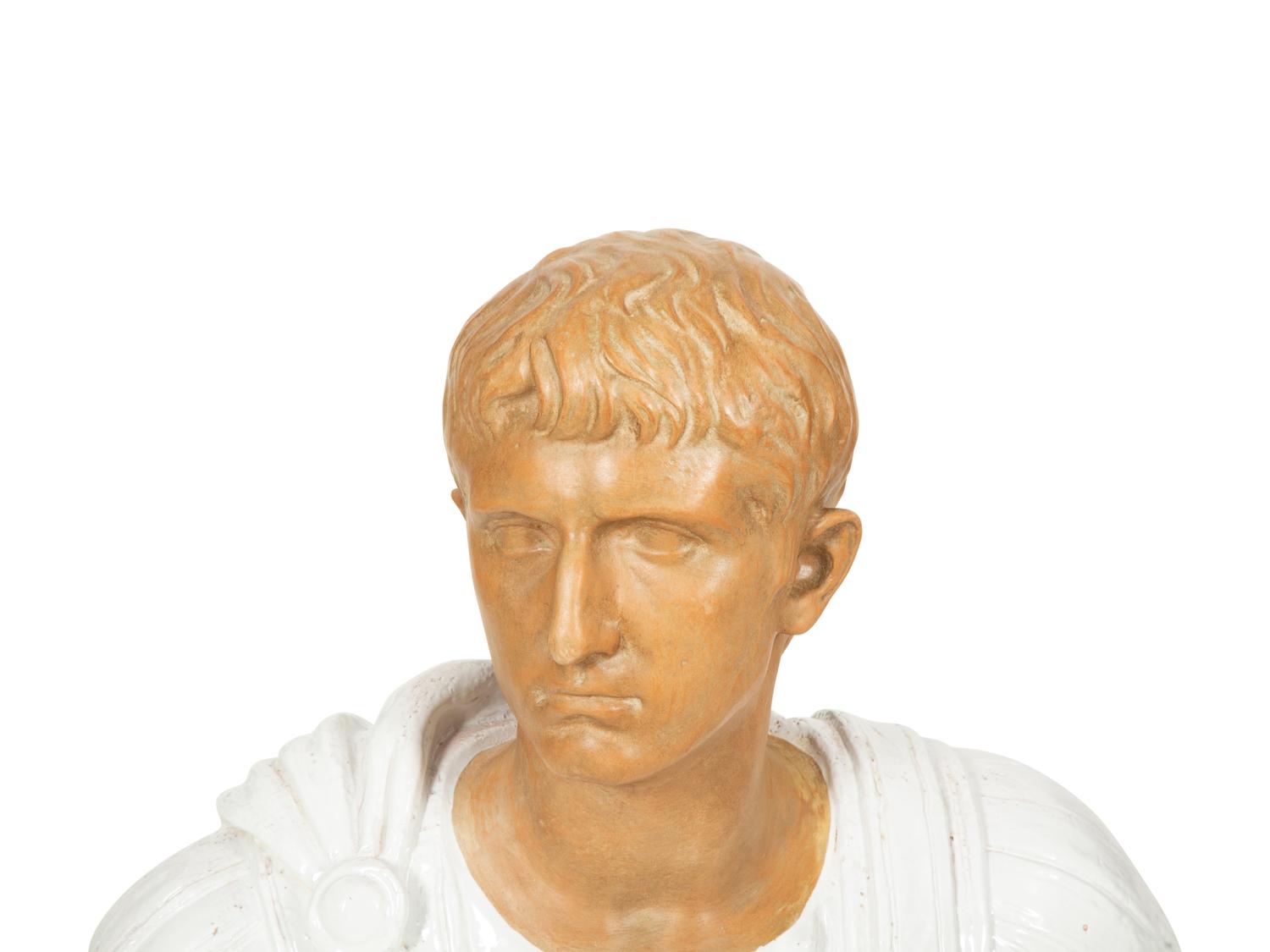 An Italian Glazed Terracotta Bust of a Roman Senator