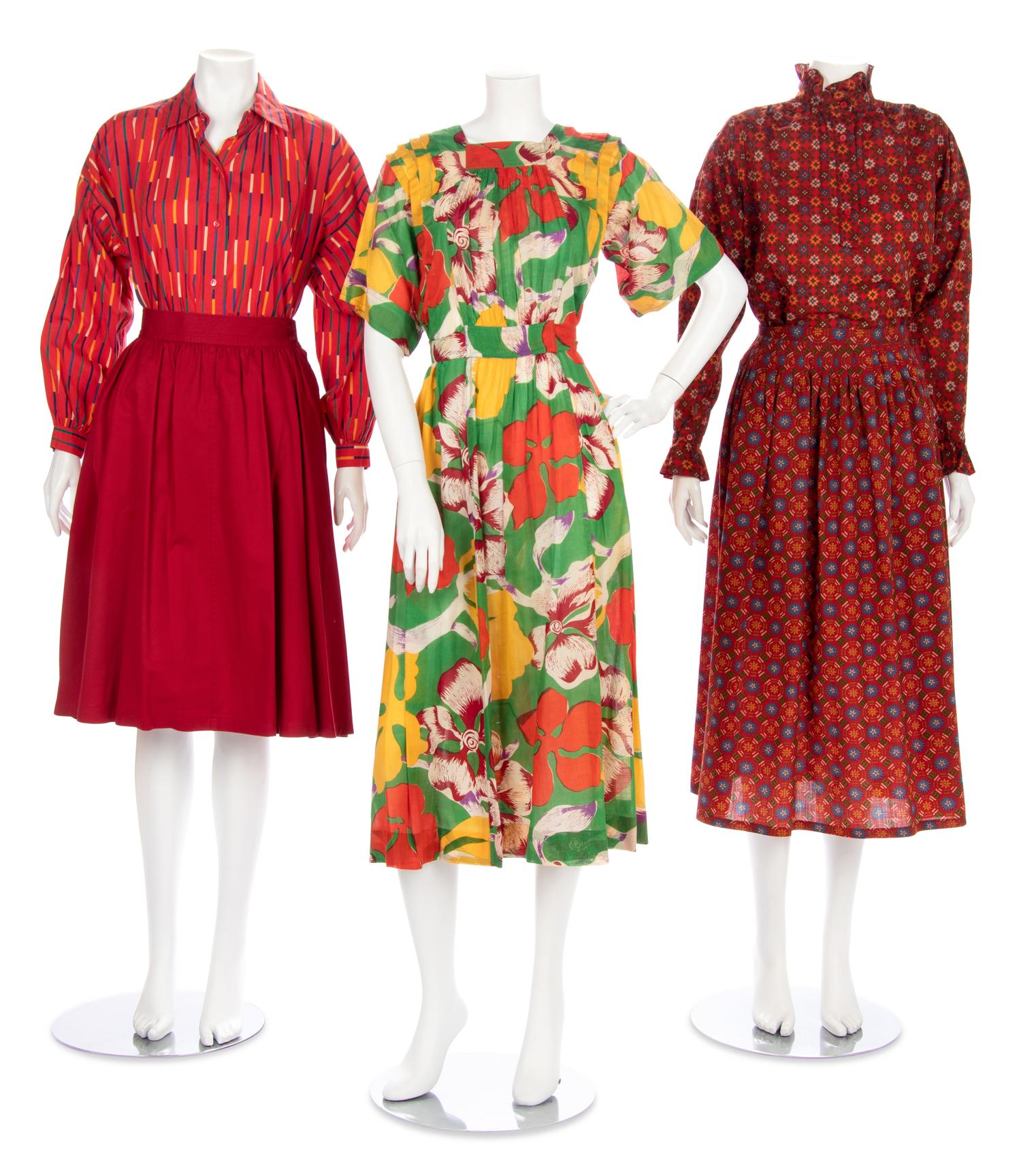 Three Vintage Designer Summer Ensembles; Two Yves Saint Laurent, One Jean Muir, 1970-80s
