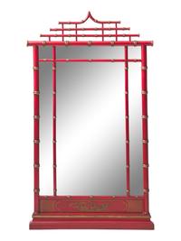 An Chapman Mfg. Co. Chinoiserie Red-Painted and Parcel-Gilt Faux Bamboo Mirror