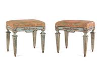 A Pair of Italian Painted and Parcel Gilt Stools