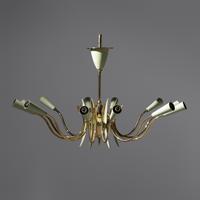 Italian Design Mid 20th Century — Brass and Enameled Twelve-Arm Chandelier, c. 1960