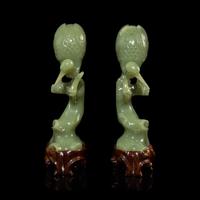A Pair of Chinese Serpentine Figures of Cranes, 20th Century — 近代 青玉瑞鶴一對