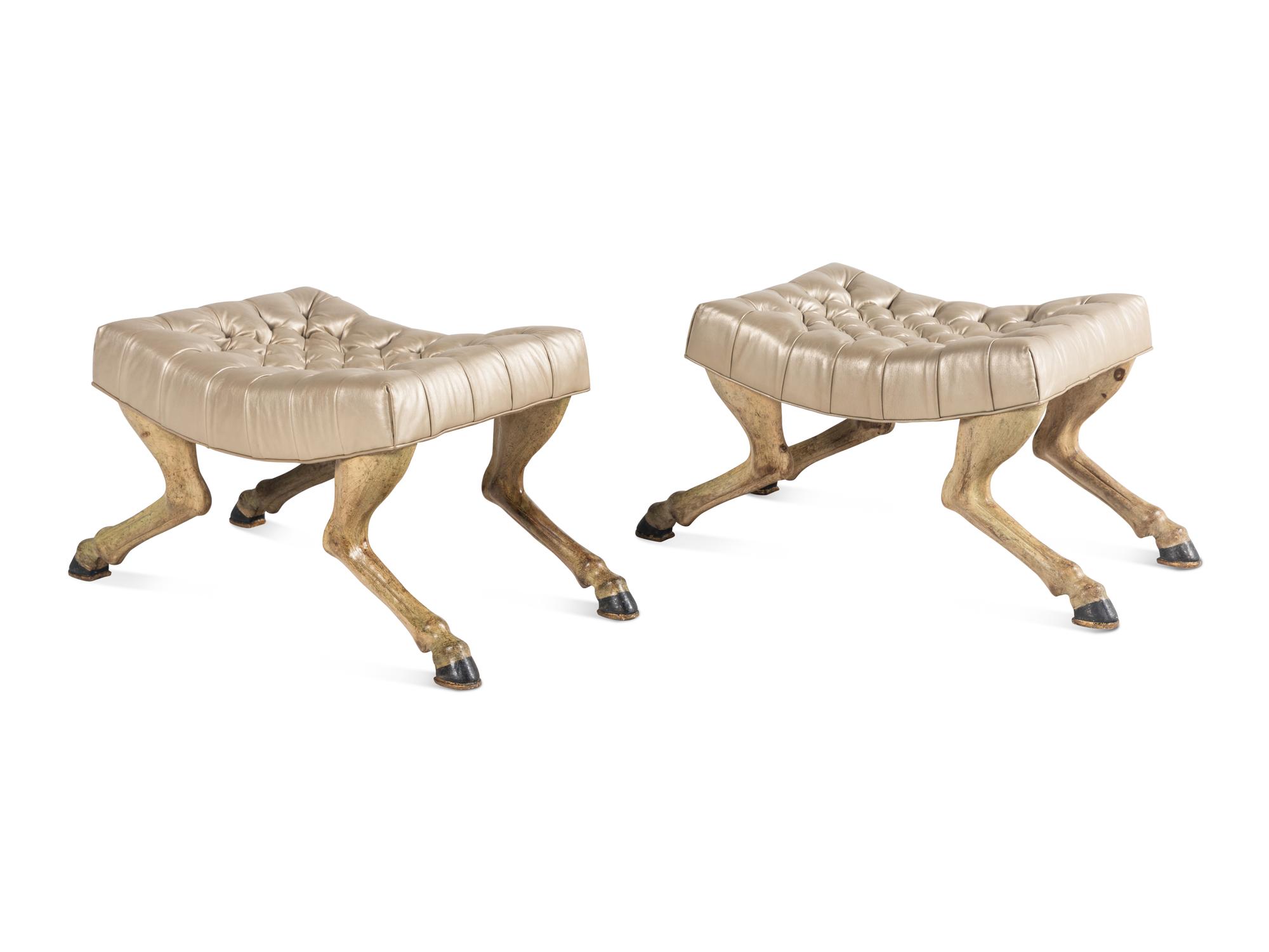 A Pair of Venetian Style Carved and Painted Stools