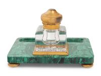A Continental Gilt Bronze Mounted Malachite Veneered Inkstand