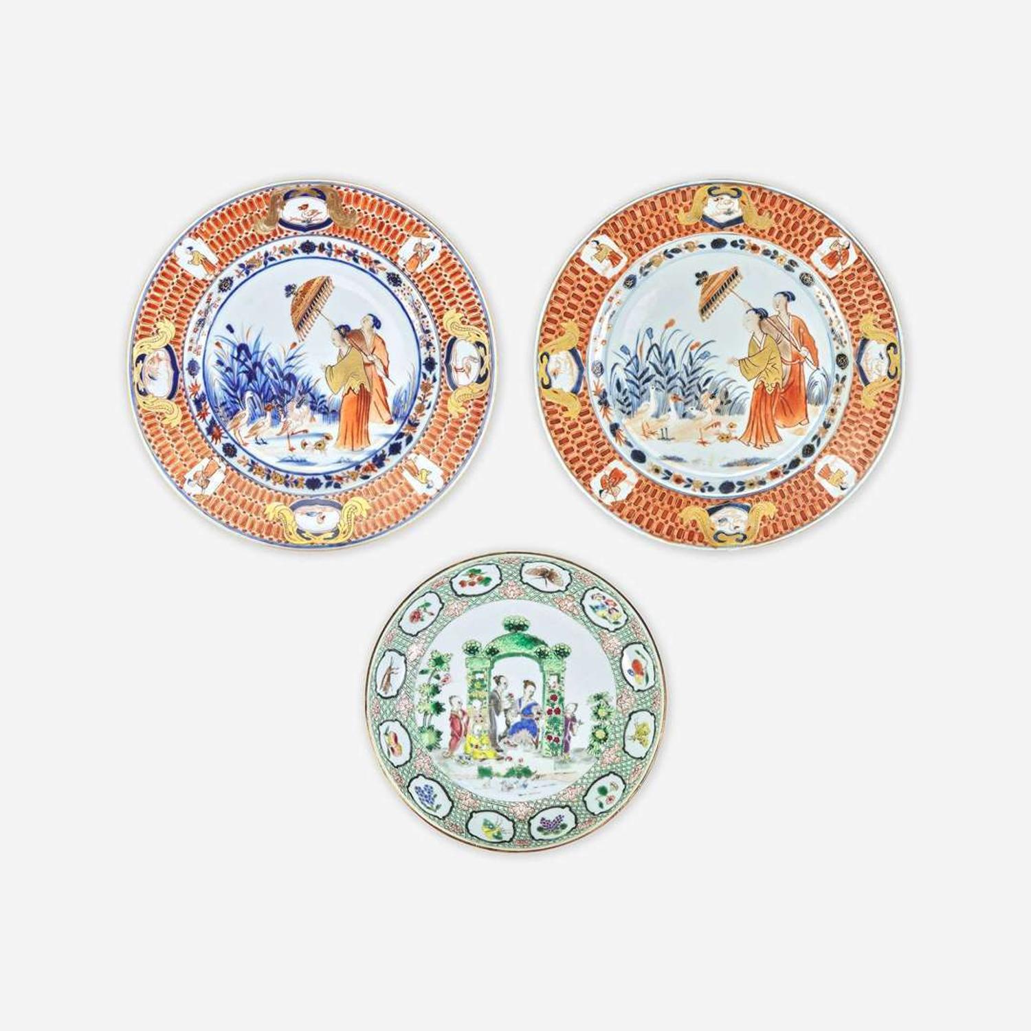 A Group of Three Chinese Export Porcelain Plates circa 1738-1740