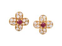 VAN CLEEF & ARPELS, RUBY AND DIAMOND 'TRÉFLE' EARCLIPS