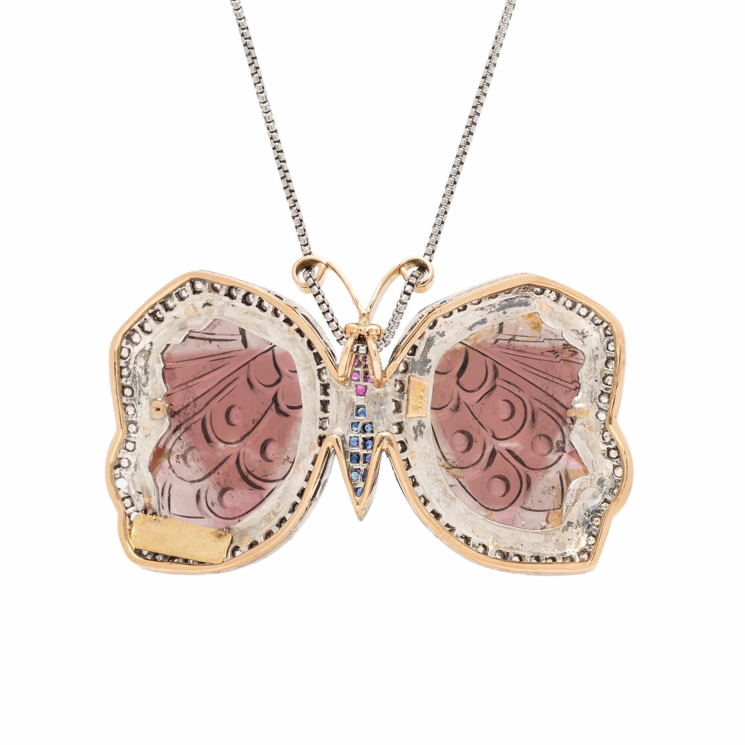 Carved Gem Butterfly Pendant Necklace