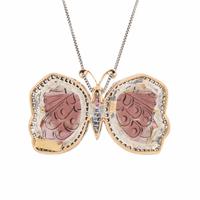 Carved Gem Butterfly Pendant Necklace