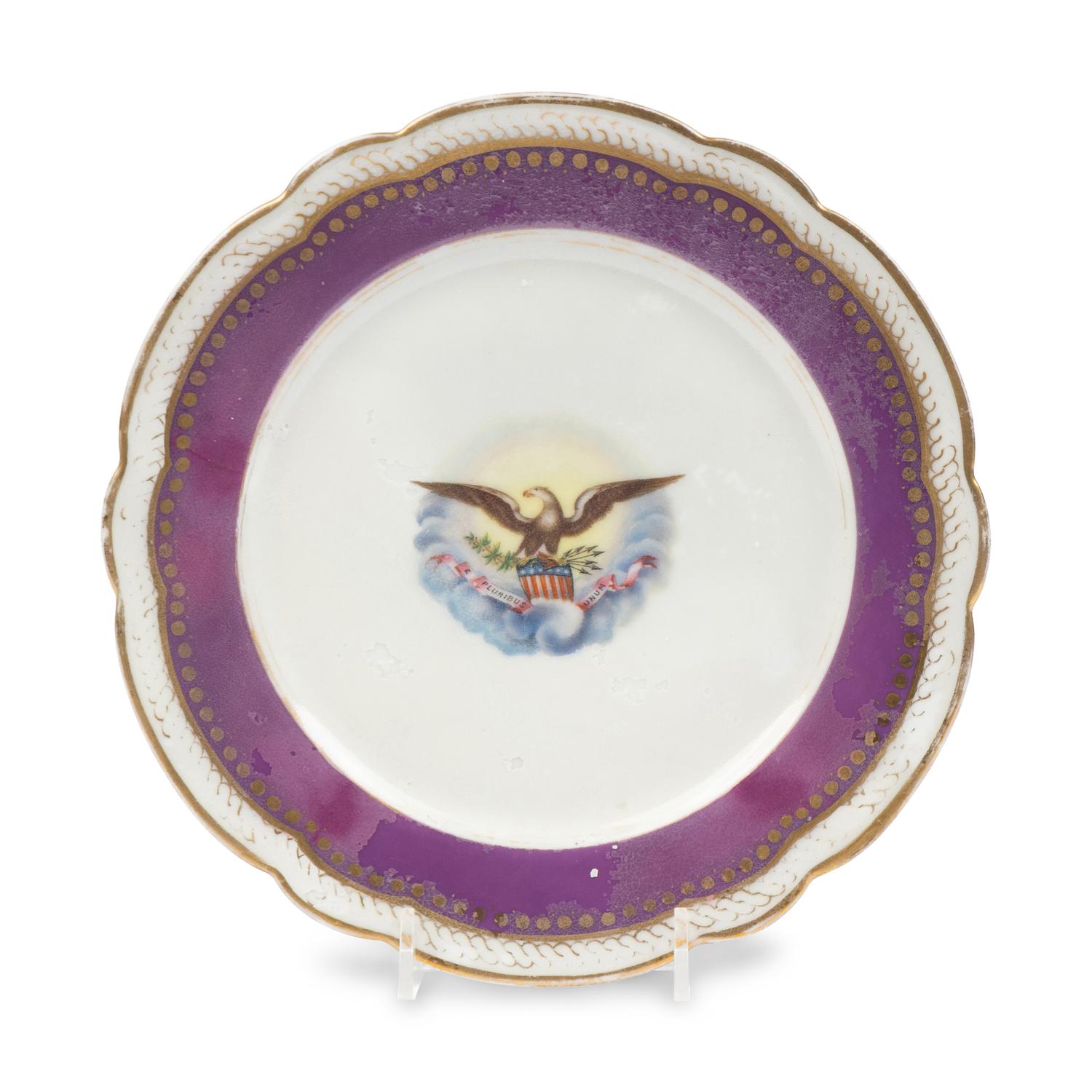 [LINCOLN WHITE HOUSE]. A French Limoges porcelain dinner plate from the solferino china dinner service used in the Lincoln White House. Limoges, France: Haviland & Co., 1861.