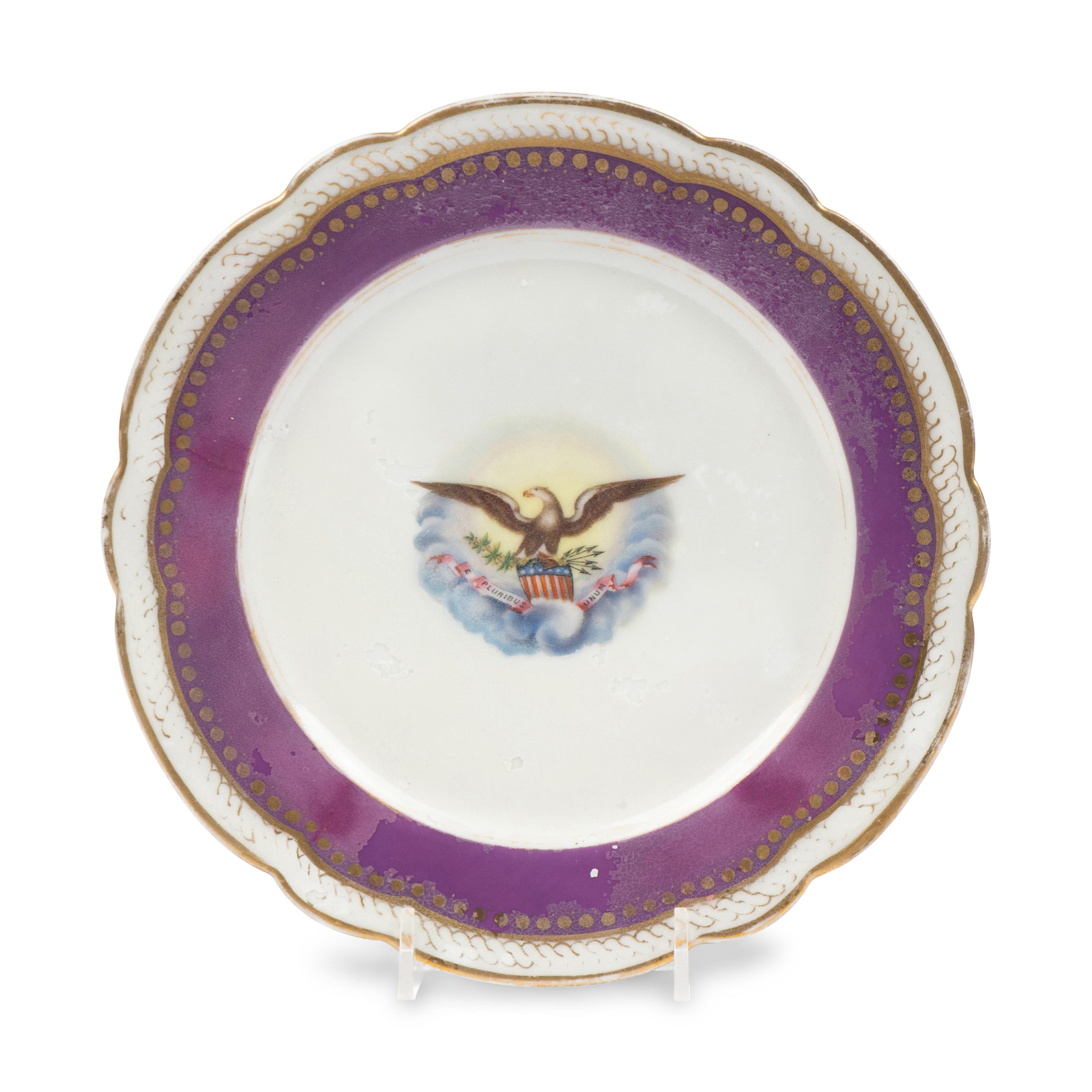 [LINCOLN WHITE HOUSE]. A French Limoges porcelain dinner plate from the solferino china dinner service used in the Lincoln White House. Limoges, France: Haviland & Co., 1861.