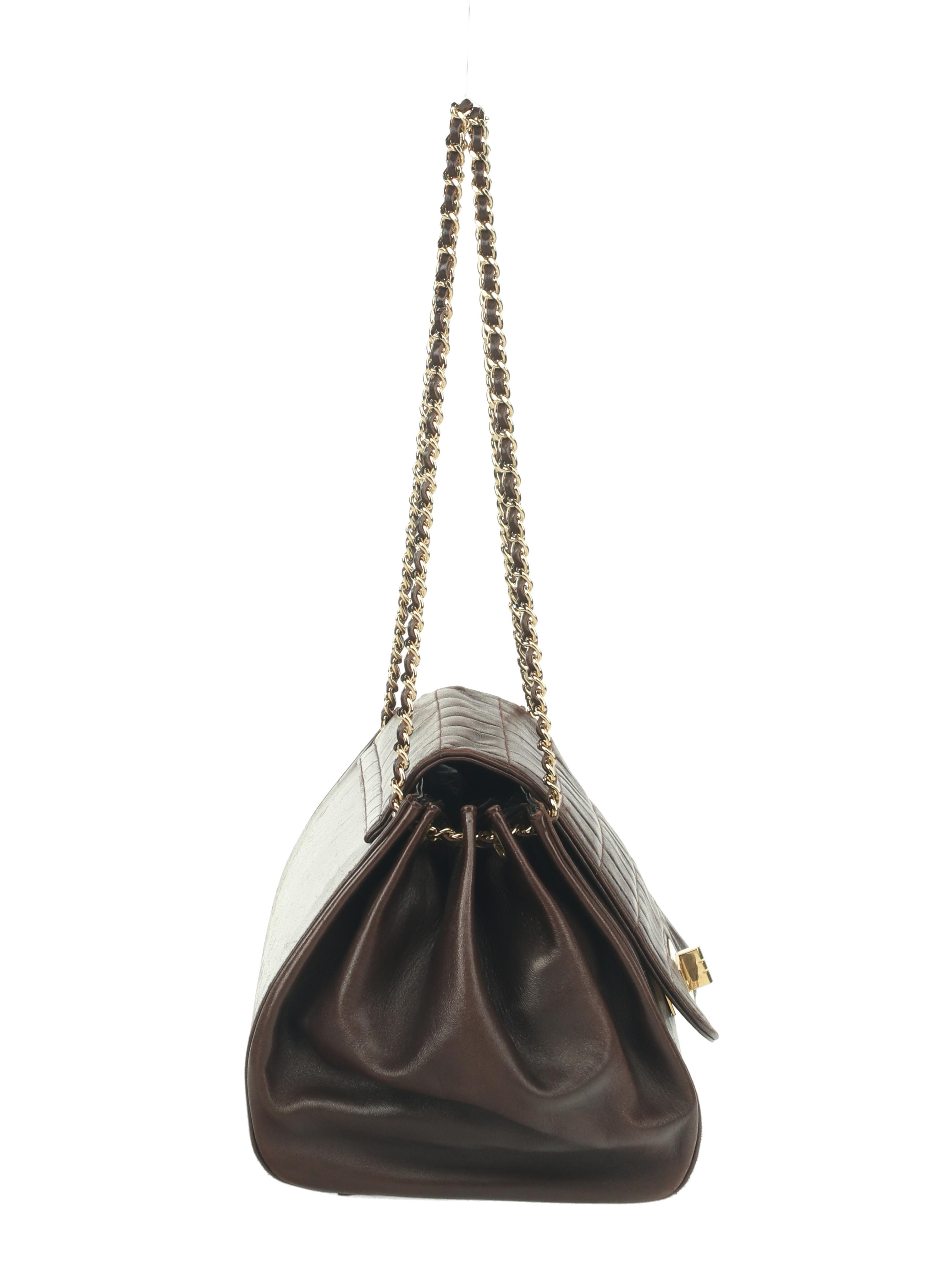 Chanel Chocolate Bar Accordion Bag in Brown Lambskin