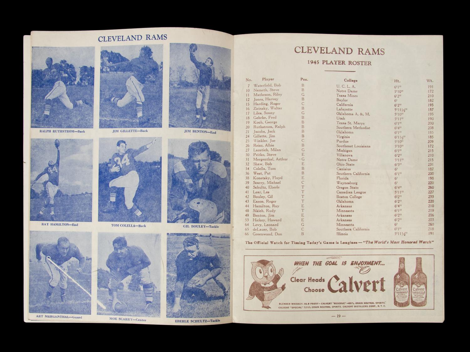 An Uncommon 1945 Cleveland Rams vs. Washington Redskins NFL World Championship On Site Program