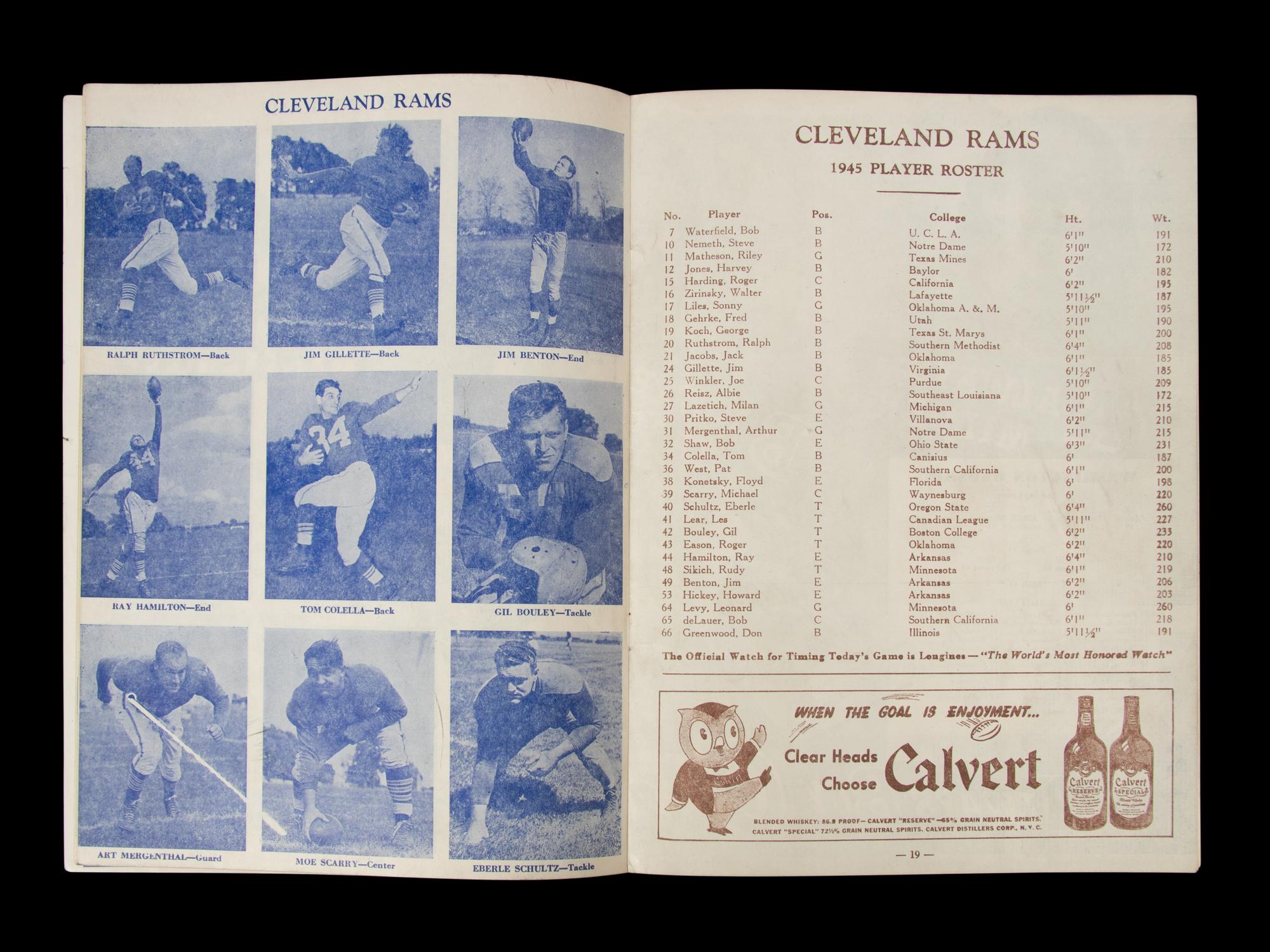 An Uncommon 1945 Cleveland Rams vs. Washington Redskins NFL World Championship On Site Program