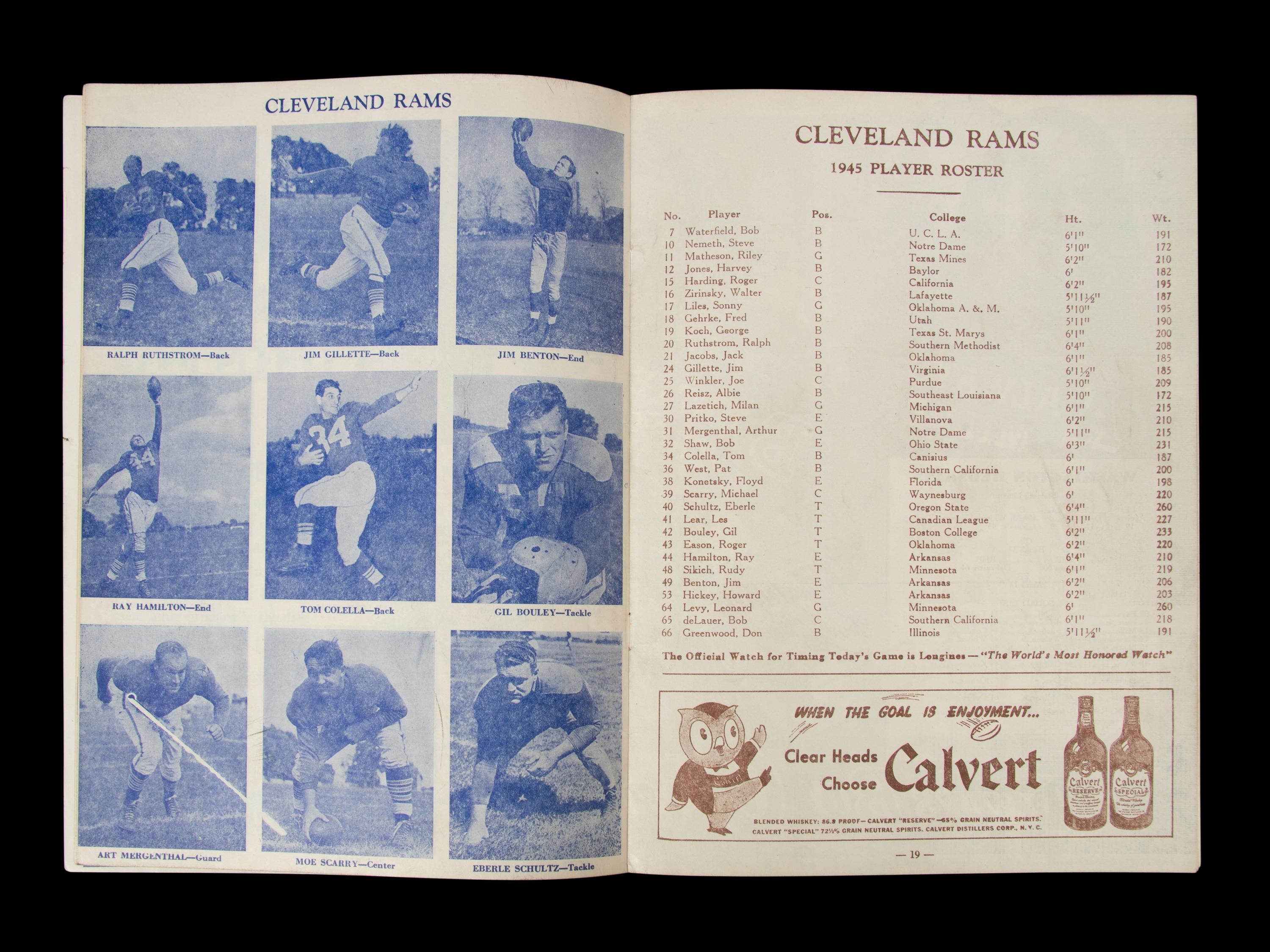 An Uncommon 1945 Cleveland Rams vs. Washington Redskins NFL World Championship On Site Program