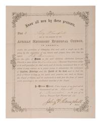 [RELIGION]. CAMPBELL, Jabez P. (1815-1891). AME Church document signed by formerly enslaved bishop.