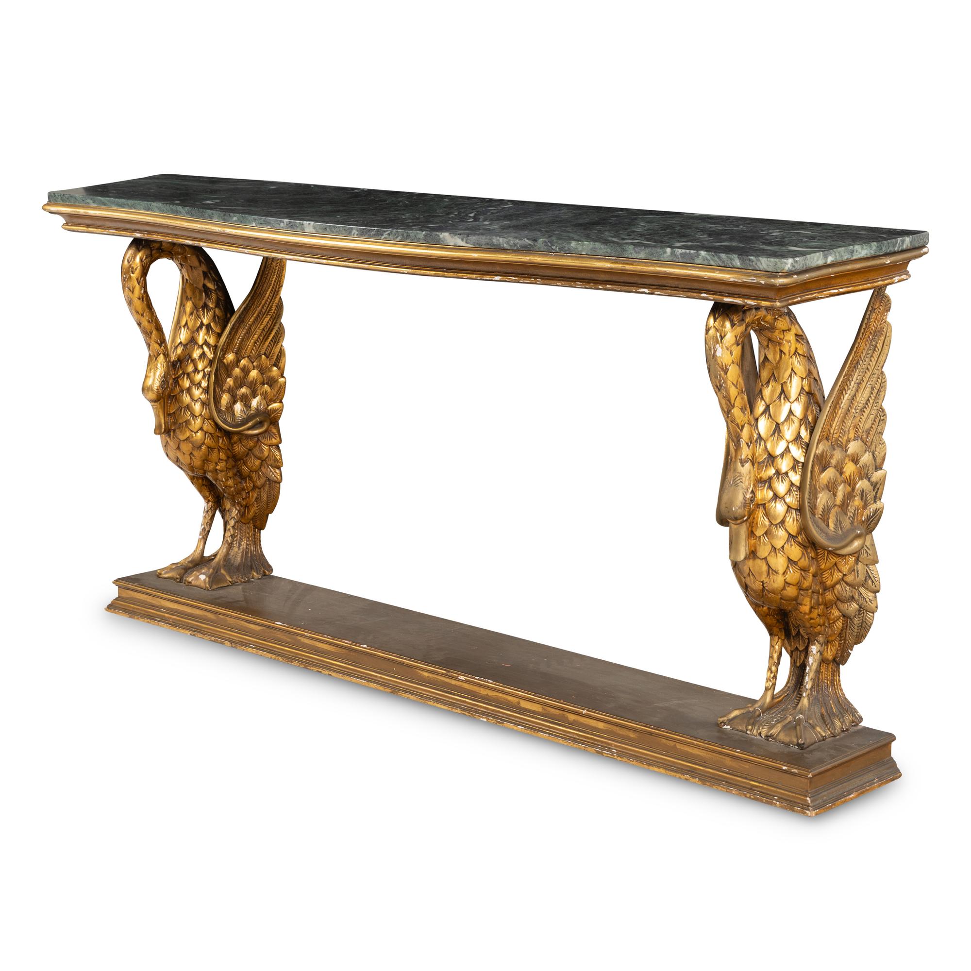 An Empire Style Giltwood and Verde Antico Marble-Top Console Table
