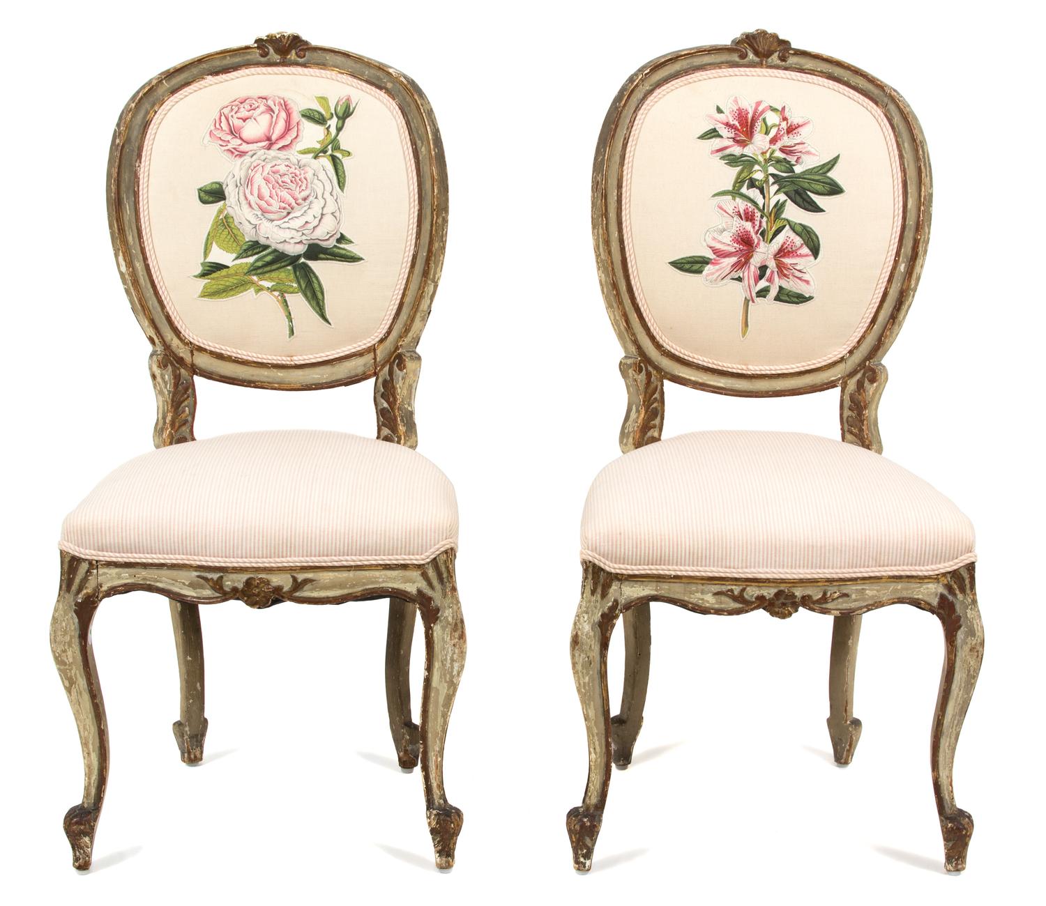 A Pair of Louis XV Style Parcel Gilt Side Chairs Height 39 inches. — LATE 18TH CENTURY