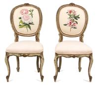 A Pair of Louis XV Style Parcel Gilt Side Chairs Height 39 inches. — LATE 18TH CENTURY