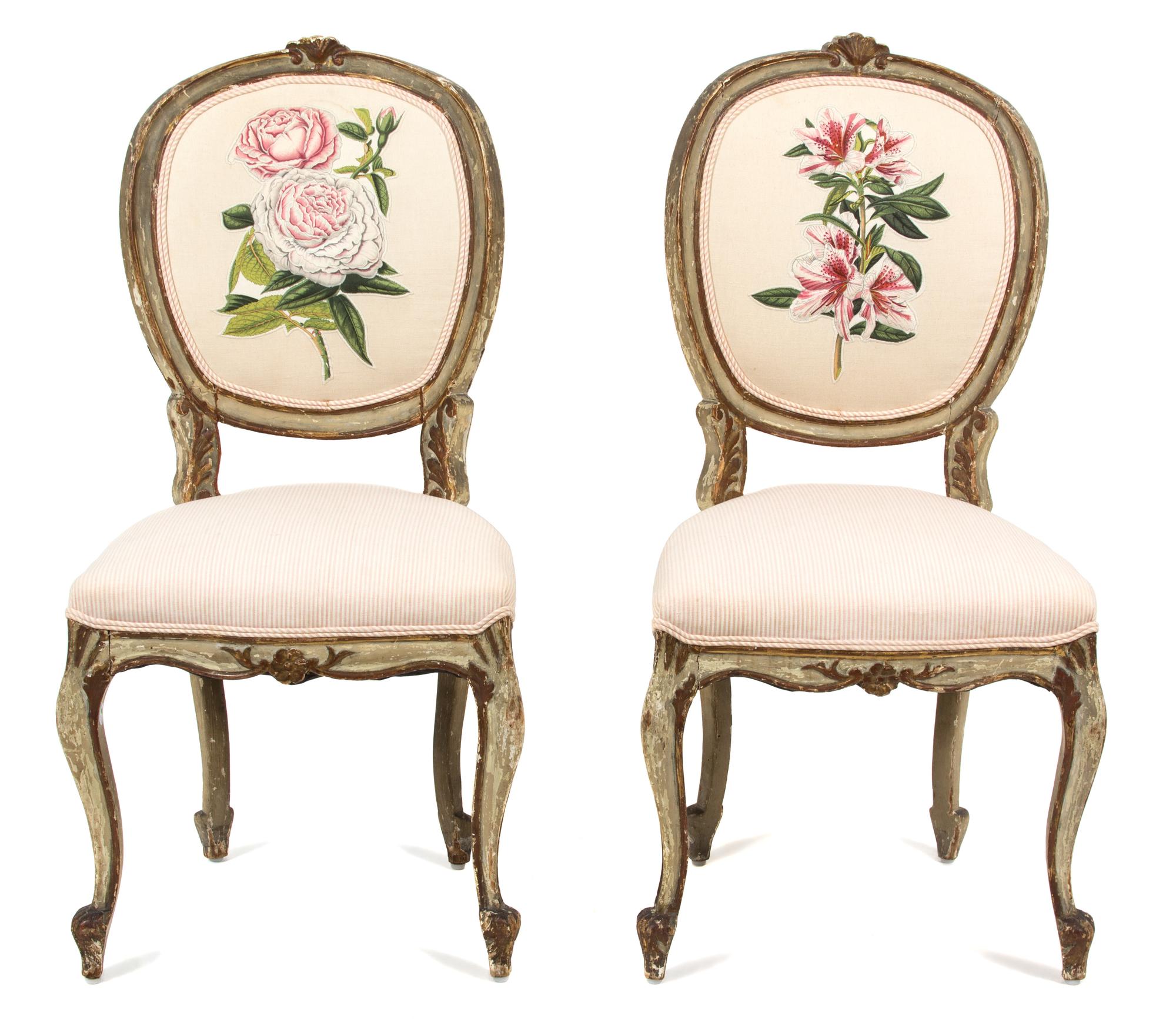 A Pair of Louis XV Style Parcel Gilt Side Chairs Height 39 inches. — LATE 18TH CENTURY